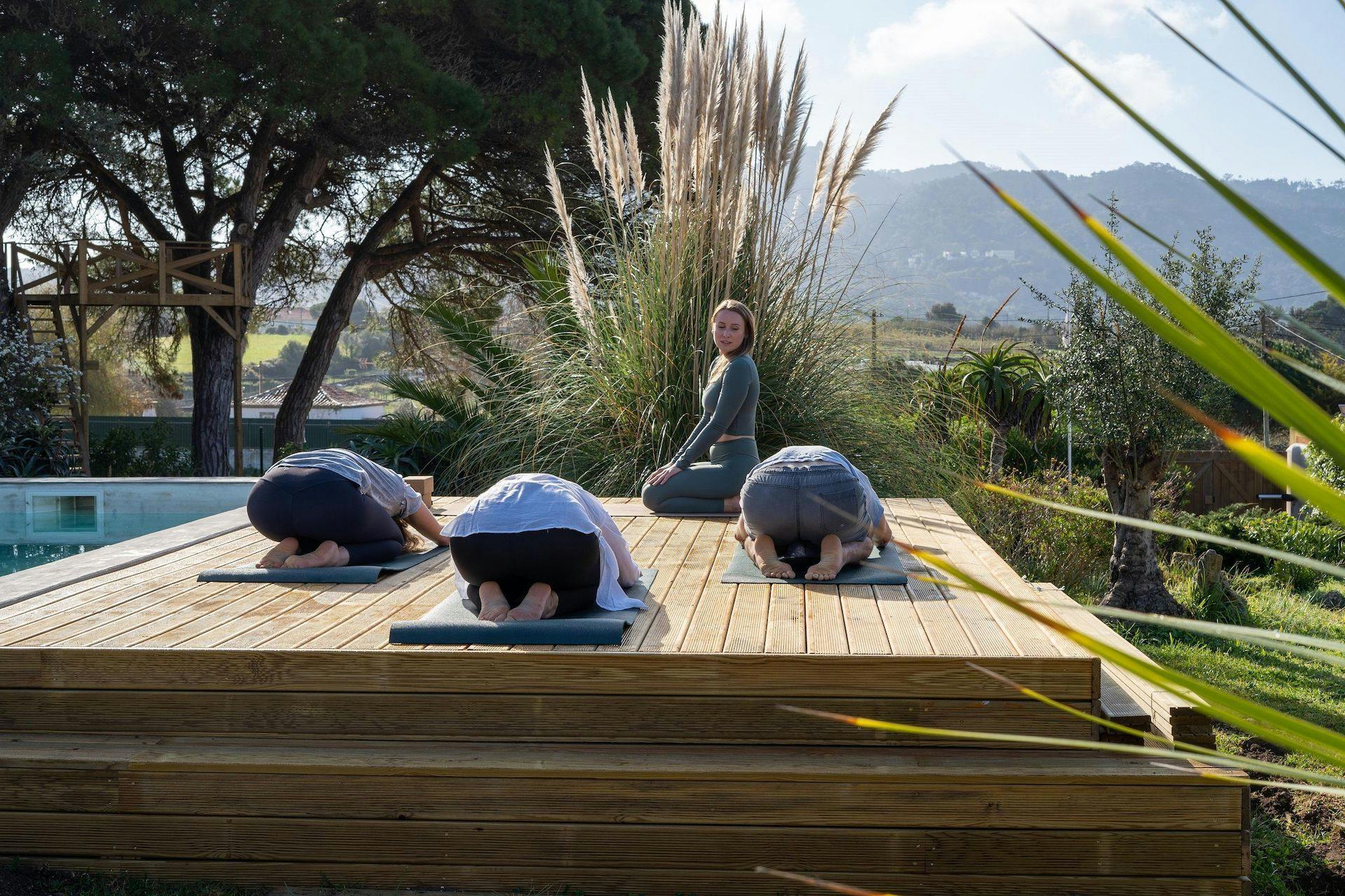 yoga outside on the deck in portugal