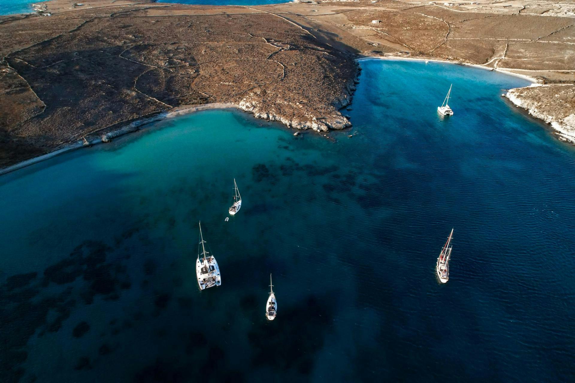 boats from above in mykonos